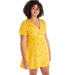 Madewell Silk Belladonna Dress Woman's Sz 12 Yellow Floral Painted Carnations